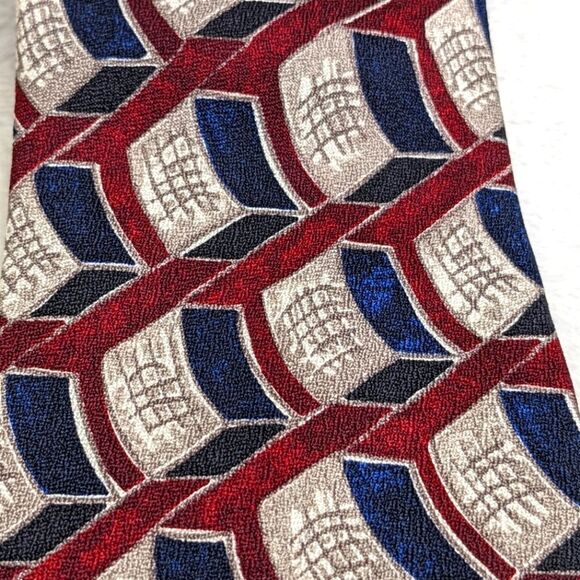 Men's Vintage 100% Silk Tie Checkered Abstract Motif by Cluett - Picture 8 of 14